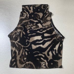 Leopard Print Turtle Neck Crop Top